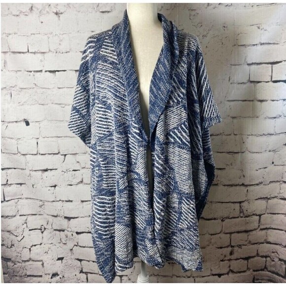 Chicos Shawl Womens Blue Patterned Petra Ruana Open Front Cape Knit Drape - Picture 1 of 7